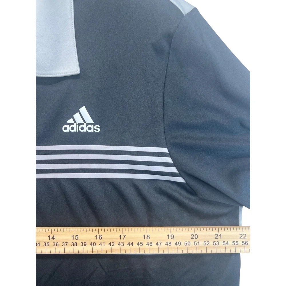 Adidas Golf Polo Shirt Mens Large Black Grey Striped Short Sleeve Performance